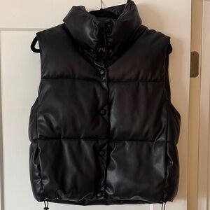Zara Black Leather Puffer Vest